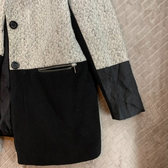 Atmosphere Womens 12 Pea Coat Black White Woolen Mid Length Faux Leather Sleeves - Picture 4 of 16